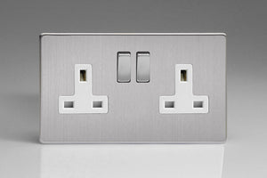 Varilight XDS5WS - 2-Gang 13A Double Pole Switched Socket with Metal Rockers