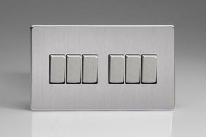 Varilight XDS96S - 6-Gang 10A 1- or 2-Way Rocker Switch (Twin Plate)