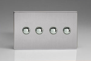 Varilight XDSP4S - 4-Gang 6A 1- or 2-Way Push-On/Off Impulse Switch (Twin Plate)