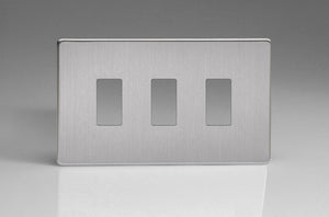 Varilight XDSPGY3S - 3-Gang Screwless PowerGrid Plate including Yoke (Twin Plate)
