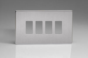 Varilight XDSPGY4S - 4-Gang Screwless PowerGrid Plate including Yoke (Twin Plate)