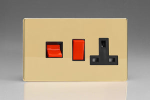 Varilight XDV45PBS - 45A Cooker Panel with 13A Double Pole Switched Socket Outlet (Red Rocker)