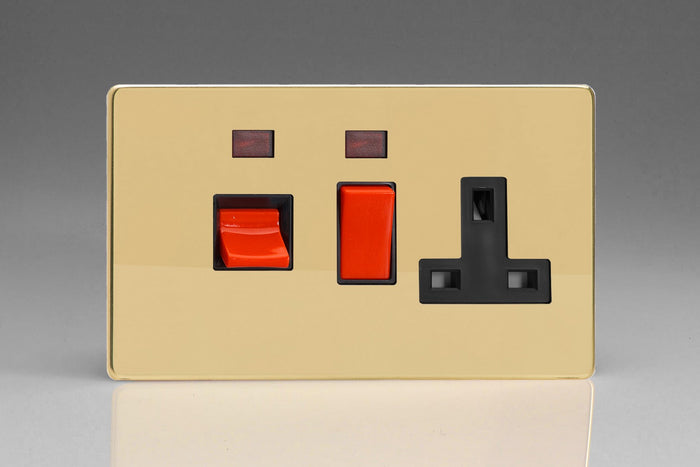 Varilight XDV45PNBS - 45A Cooker Panel + Neon with 13A Double Pole Switched Socket Outlet (Red Rocker)
