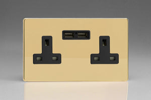 Varilight XDV5U2BS - 2-Gang 13A Unswitched Socket + 2x5V DC 2100mA USB Charging Ports