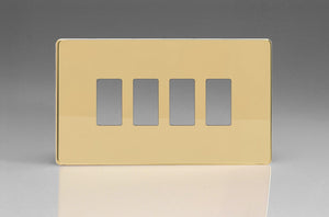 Varilight XDVPGY4S - 4-Gang Screwless PowerGrid Plate including Yoke (Twin Plate)
