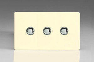 Varilight XDWP3S - 3-Gang 6A 1- or 2-Way Push-On/Off Impulse Switch (Twin Plate)