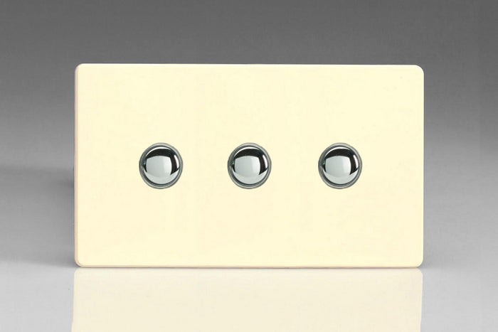 Varilight XDWP3S - 3-Gang 6A 1- or 2-Way Push-On/Off Impulse Switch (Twin Plate)