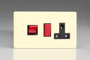 Varilight XDY45PNBS.PD - 45A Cooker Panel + Neon with 13A Double Pole Switched Socket Outlet (Red Rocker)