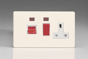 Varilight XDY45PNWS.PD - 45A Cooker Panel + Neon with 13A Double Pole Switched Socket Outlet (Red Rocker)