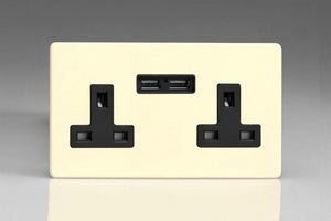 Varilight XDY5U2BS.PD - 2-Gang 13A Single Pole Switched Socket + 2 5V DC 2100mA USB Charging Ports 