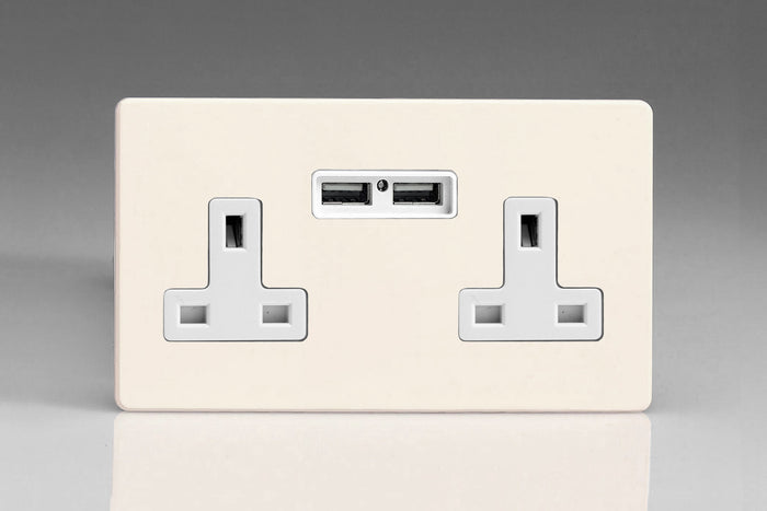 Varilight XDY5U2WS.PD - 2-Gang 13A Single Pole Switched Socket + 2 5V DC 2100mA USB Charging Ports