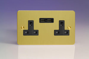 Varilight XFB5U2B - 2-Gang 13A Unswitched Socket + 2x5V DC 2100mA USB Charging Ports