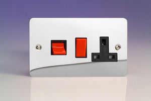 Varilight XFC45PB - 45A Cooker Panel with 13A Double Pole Switched Socket Outlet (Red Rocker)