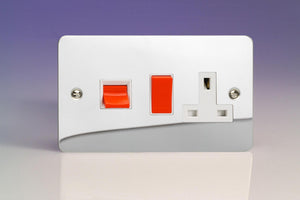 Varilight XFC45PW - 45A Cooker Panel with 13A Double Pole Switched Socket Outlet (Red Rocker)