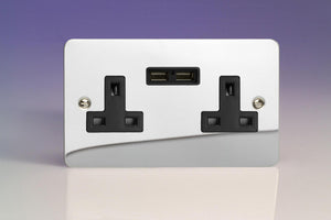 Varilight XFC5U2B - 2-Gang 13A Unswitched Socket + 2x5V DC 2100mA USB Charging Ports