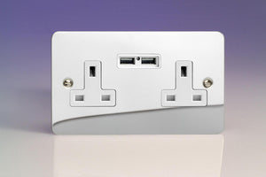 Varilight XFC5U2W - 2-Gang 13A Unswitched Socket + 2x5V DC 2100mA USB Charging Ports