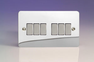 Varilight XFC96D - 6-Gang 10A 1- or 2-Way Rocker Switch (Twin Plate)