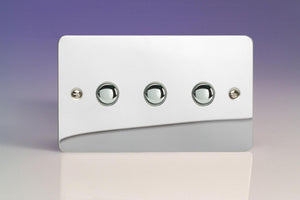 Varilight XFCP3 - 3-Gang 6A 1- or 2-Way Push-On/Off Impulse Switch (Twin Plate)