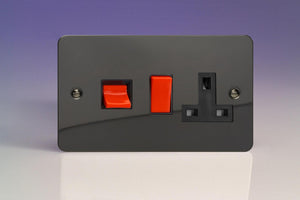 Varilight XFI45PB - 45A Cooker Panel with 13A Double Pole Switched Socket Outlet (Red Rocker)