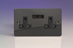 Varilight XFI5U2B - 2-Gang 13A Unswitched Socket + 2x5V DC 2100mA USB Charging Ports