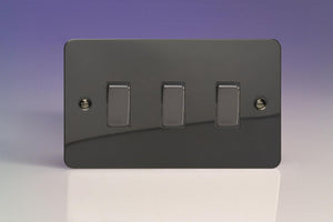 Varilight XFI93D - 3-Gang 10A 1- or 2-Way Rocker Switch (Twin Plate)