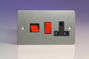 Varilight XFS45PB - 45A Cooker Panel with 13A Double Pole Switched Socket Outlet (Red Rocker)