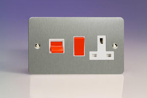 Varilight XFS45PW - 45A Cooker Panel with 13A Double Pole Switched Socket Outlet (Red Rocker)