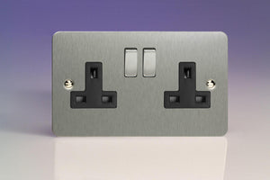 Varilight XFS5DB - 2-Gang 13A Double Pole Switched Socket with Metal Rockers