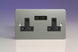 Varilight XFS5U2B - 2-Gang 13A Unswitched Socket + 2x5V DC 2100mA USB Charging Ports