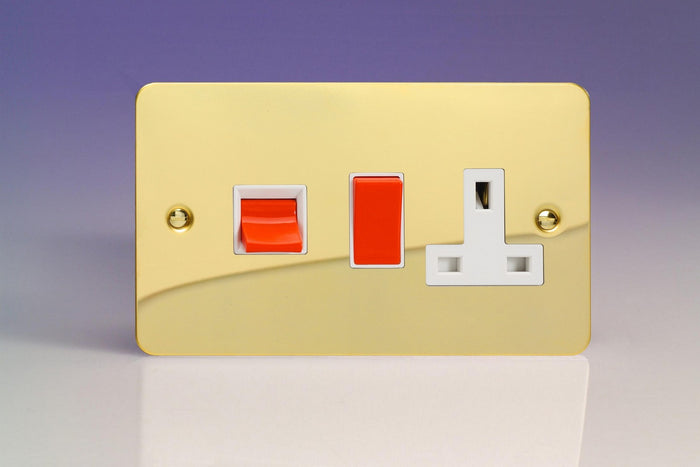 Varilight XFV45PW - 45A Cooker Panel with 13A Double Pole Switched Socket Outlet (Red Rocker)