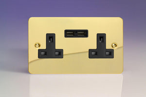Varilight XFV5U2B - 2-Gang 13A Unswitched Socket + 2x5V DC 2100mA USB Charging Ports