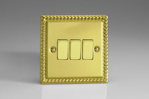 Varilight XG3D - 3-Gang 10A 1- or 2-Way Rocker Switch with Metal Rockers