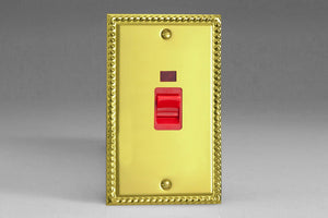 Varilight XG45N - 45A Cooker Switch + Neon (Vertical Twin Plate, Red Rocker)