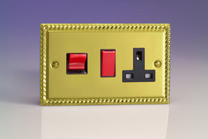 Varilight XG45PB - 45A Cooker Panel with 13A Double Pole Switched Socket Outlet (Red Rocker)