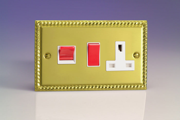 Varilight XG45PW - 45A Cooker Panel with 13A Double Pole Switched Socket Outlet (Red Rocker)