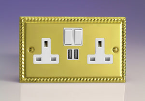Varilight XG5U2SW - 2-Gang 13A Single Pole Switched Socket + 2x5V DC 2100mA USB Charging Ports 
