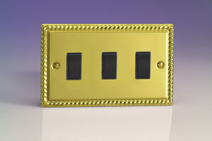 Varilight XG93B - 3-Gang 10A 1- or 2-Way Rocker Switch (Twin Plate)