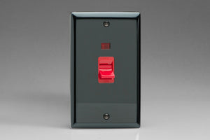 Varilight XI45N - 45A Cooker Switch + Neon (Vertical Twin Plate, Red Rocker)