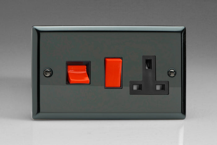 Varilight XI45PB - 45A Cooker Panel with 13A Double Pole Switched Socket Outlet (Red Rocker)