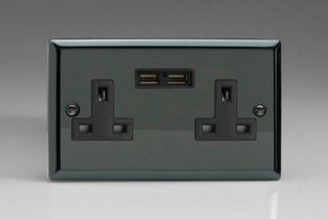 Varilight XI5U2B - 2-Gang 13A Unswitched Socket + 2x5V DC 2100mA USB Charging Ports