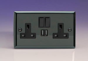 Varilight XI5U2SB - 2-Gang 13A Single Pole Switched Socket + 2x5V DC 2100mA USB Charging Ports 