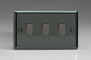 Varilight XI93D - 3-Gang 10A 1- or 2-Way Rocker Switch (Twin Plate) with Metal Rockers