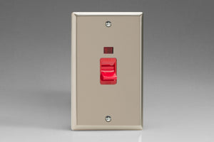 Varilight XN45N - 45A Cooker Switch + Neon (Vertical Twin Plate, Red Rocker)