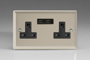 Varilight XN5U2B - 2-Gang 13A Unswitched Socket + 2x5V DC 2100mA USB Charging Ports