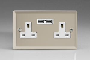 Varilight XN5U2W - 2-Gang 13A Unswitched Socket + 2x5V DC 2100mA USB Charging Ports