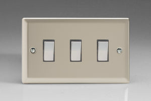 Varilight XN93D - 3-Gang 10A 1- or 2-Way Rocker Switch (Twin Plate) with Metal Rockers