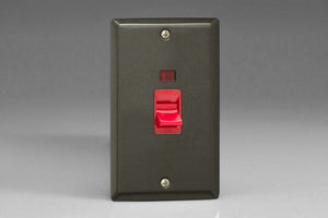 Varilight XP45N - 45A Cooker Switch + Neon (Vertical Twin Plate, Red Rocker)