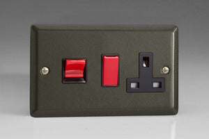 Varilight XP45PB - 45A Cooker Panel with 13A Double Pole Switched Socket Outlet (Red Rocker)