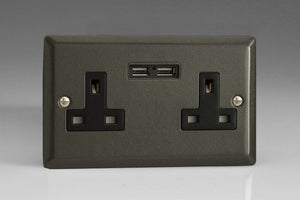 Varilight XP5U2B - 2-Gang 13A Unswitched Socket + 2x5V DC 2100mA USB Charging Ports