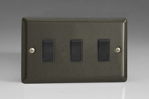 Varilight XP93B - 3-Gang 10A 1- or 2-Way Rocker Switch (Twin Plate)